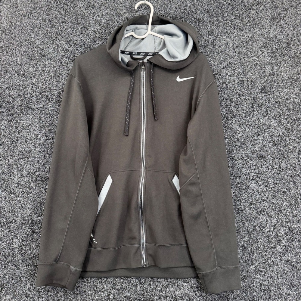 Nike Dri-FIT Mens Full Zip Hoodie Gray Training Sweatshirt Large RN 56323